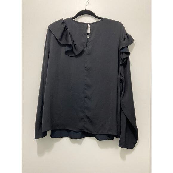 Lane Bryant Black Ruffle Long Sleeve Career Blouse - Picture 8 of 9